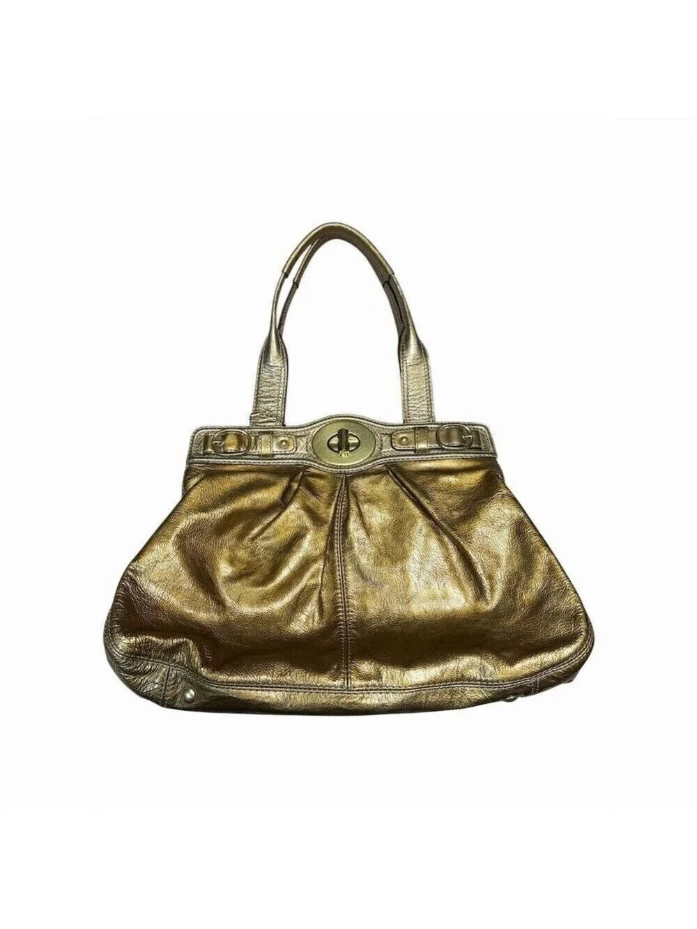 Coach Garnet 13915 Metallic Gold Leather Turnlock Satchel Bag Women's Handbag